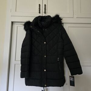 Tommy Hilfiger Black Puffer Jacket with Faux Fur